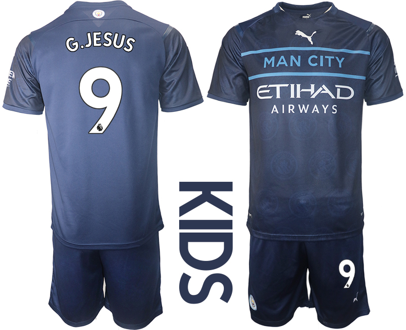 Youth 2021-2022 Club Manchester City away blue #9 Soccer Jersey->customized soccer jersey->Custom Jersey